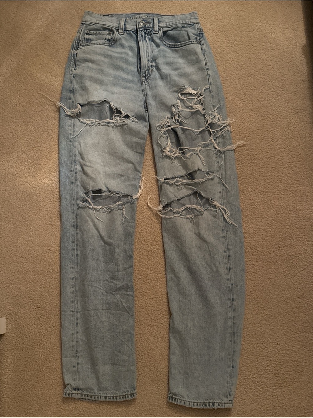 American Eagle Outfitters Light Blue Ripped Straight Leg Jeans